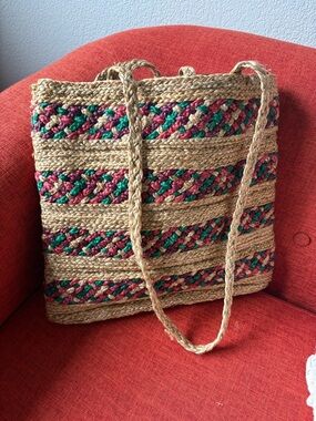 Multicolor woven summer jute handbag